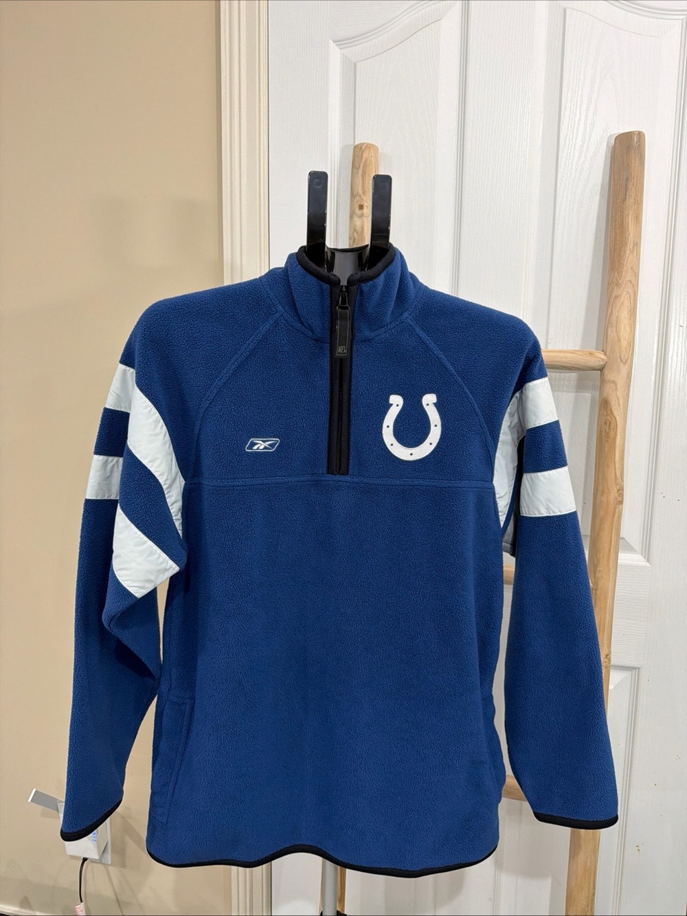 Reebok Indianapolis Colts Fleece Blue White 1/4 Quarter Zip Vintage Mens Size XL